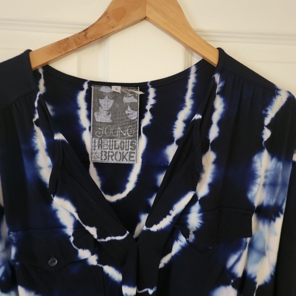 Young fabulous & Broke Romper Small Tie Dye Elastic Waist Roll Tab Sleeves Blue - Picture 5 of 12